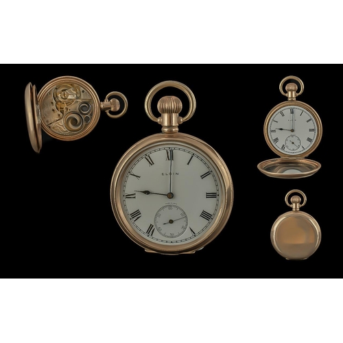 173 - Elgin International Watch Company Gold Filled Open Faced 17 Jewels Keyless Pocket Watch, Guaranteed ... 