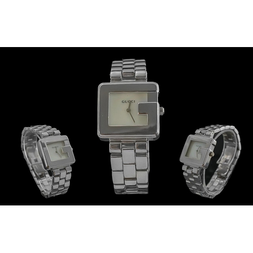 174 - Gucci Ladies Stainless Steel Heavy Square Shaped Quartz Fashion Wrist Watch - Ref 0012128. Features ... 