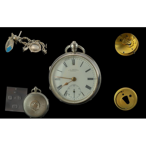 185 - Edwardian Period 1901 - 1910 Heavy Sterling Silver Key Winding Open Faced Pocket Watch. Hallmark Bir... 