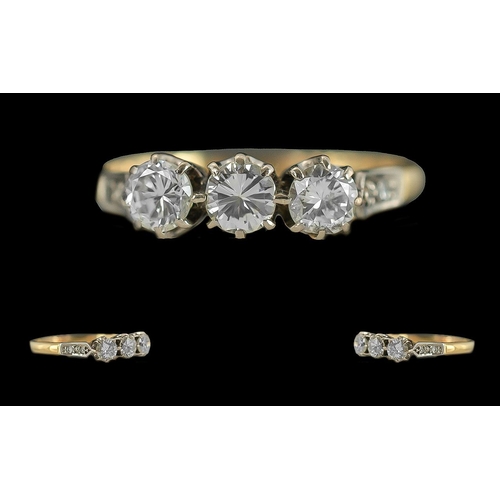 25 - Ladies 18ct Gold 3 Stone Diamond Set Ring - No hallmark but Tests 18ct. The 3 Well Matched Round Bri... 