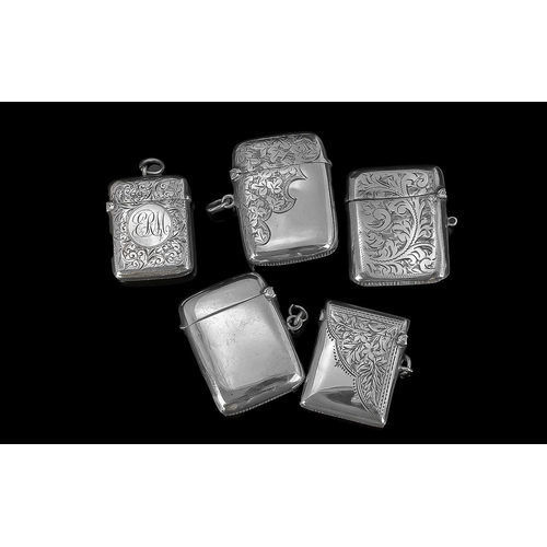 331 - A Collection of Five Silver Vesta Cases, various designs, some engraved.