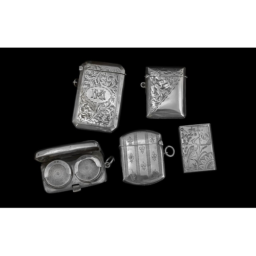 332 - Collection of Four Silver Vesta Cases, various designs some engraved, together with a silver soverei... 