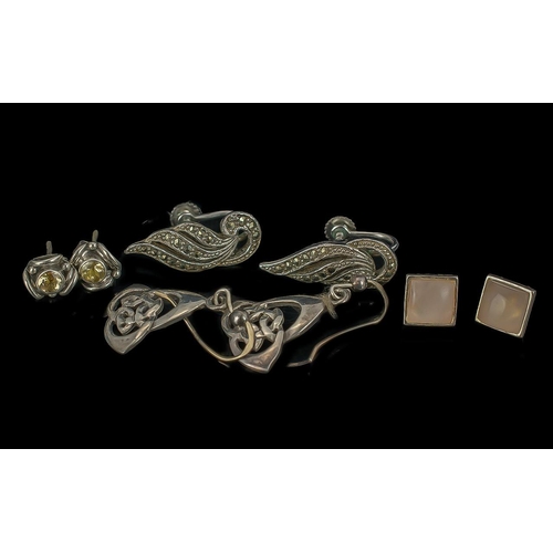 334 - Four Pairs of Silver Earrings, comprising a pair of knot style studs set with citrine stones, for pi... 