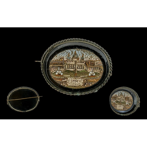 336 - 19th Century Micro Mosaic Brooch depicting a view of Vatican City, 1.75'' x 1.25''.