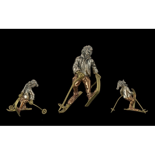 337 - Vittorio Angini Italian Patinated Bronze & Silver Figure of a realistically modelled figure of a clo... 