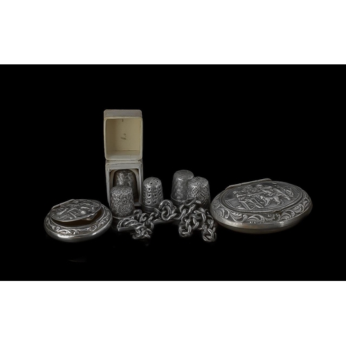 340 - Small Mixed Lot of Silver,  to include a silver Albert chain, and five silver thimbles.  Together wi... 