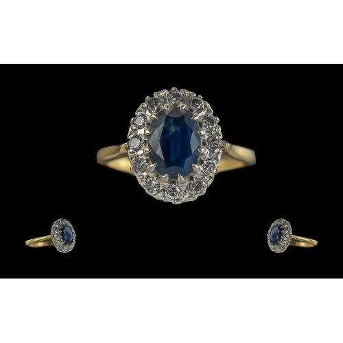 354 - Ladies 18ct Gold Blue Sapphire and Diamond Set Cluster Ring, Flower head Design. Full Hallmark to In... 