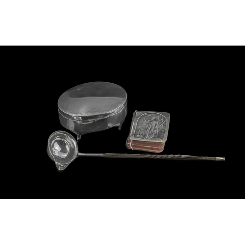 358 - Three Pieces of Silver to include an oval trinket box, hinged lid silk lined interior, a small 19th ... 