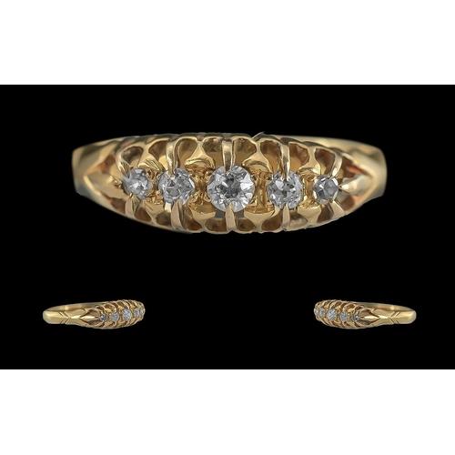 361 - Antique Period - Attractive 18ct Gold 5 Stone Diamond Set Ring, Gallery Setting. Full Hallmark to In... 