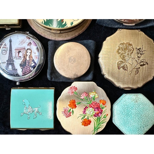 416 - Large Collection of Vintage Ladies Compacts, comprising a musical KGU 'Minuelle', Iris floral decora... 