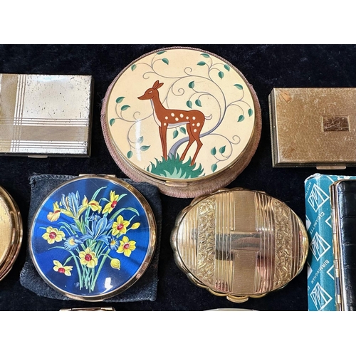 416 - Large Collection of Vintage Ladies Compacts, comprising a musical KGU 'Minuelle', Iris floral decora... 