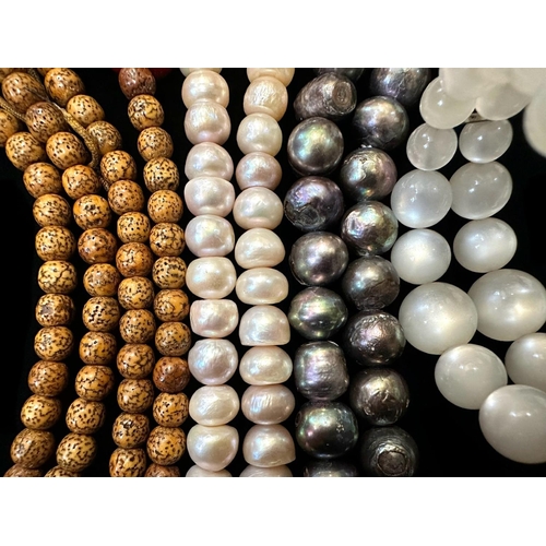 466A - Collection of Quality Beaded Necklaces, including a Chinse nut bead necklace, and an Indian mosaic b... 