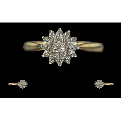 494 - Ladies 9ct Gold Diamond Cluster Dress Ring. Stamped to Shank. Ring Size N. Weight 1.7 grams.