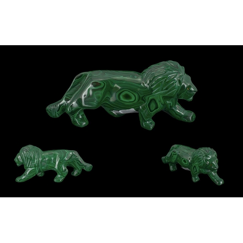 497 - Genuine Malachite Lion Carving, this beautiful hand-carved malachite lion stands easily on its own, ... 