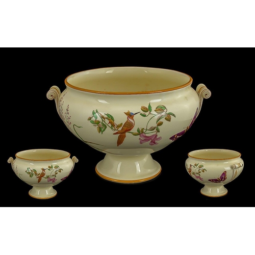 524 - Wedgwood - Large and Impressive Birds and Butterflies Decorated In Enamels Twin Handle Bowl. c.1900 ... 