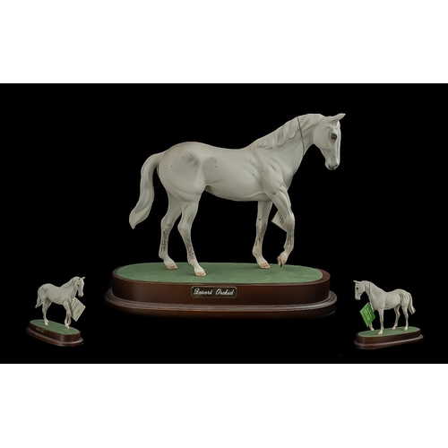 532 - Royal Doulton Race Horse Figure On Stand - 'Desert Orchid' Matt Finish On Wooden plinth. Issued 1994... 