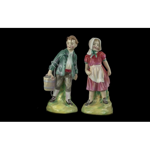 544 - Royal Doulton Pair of Hand Painted FIgures 'Jack and Jill', model nos. HN2060 and HN2061, issued 195... 