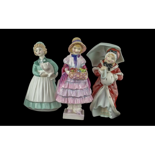 545 - Royal Doulton Three Early Hand Painted Figures comprising 1/ 'Greta', HN1485, designer L.Harradine, ... 