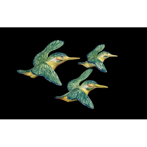 546 - Beswick Hand Painted Wall Hanging Trio of Kingfishers, flying to the right, model no.729, medium and... 