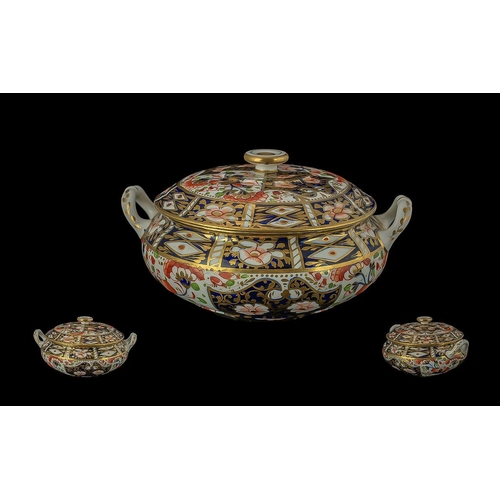 549 - Crown Derby Imari Pattern Lidded Pot, circa 1880, twin handled, measures approx. 4.5'' high x 7'' wi... 