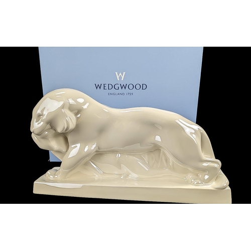 611 - Wedgwood - Fine Large Porcelain Art Deco Period - Moonstone Glaze 'Walking Tiger' Figure, Upon Integ... 