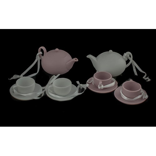 622 - Wedgwood Mini Tea Set Tree Decorations, two boxed sets, one white and one lilac.