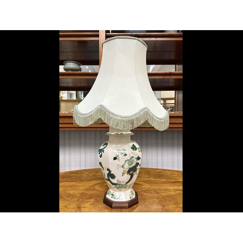 634 - A Masons Ironstone Chartreuse Tokyo Table Lamp Very Large 18 in height decorated in Green & Gold.