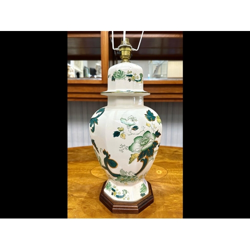 634 - A Masons Ironstone Chartreuse Tokyo Table Lamp Very Large 18 in height decorated in Green & Gold.