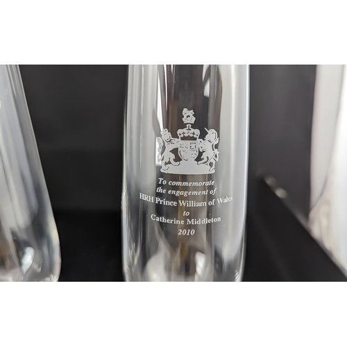 779 - Pair of Dartington Glass Champagne Flutes engraved 'To Commemorate the engagement of HRH Prince Will... 