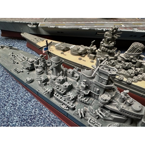 1325 - Three Model Battleships, comprising a model Yamato, model Arizona and an aircraft carrier with plane... 