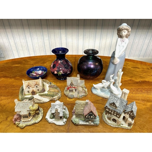 1471 - Box of Assorted Porcelain, comprising a damaged Moorcroft vase and pin dish, Lilliput Lane and David... 