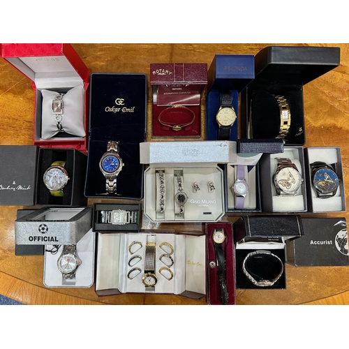 386 - A Collection of Ladies & Gentleman's Wristwatches, mostly boxed to include Oskar Emil, Accurist, Rot... 