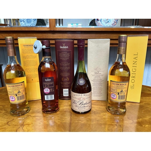 1387 - Four Bottles of Single Malt Whisky, two bottles of Glenmorangie 10 years old, Balvenie 10 years old,... 