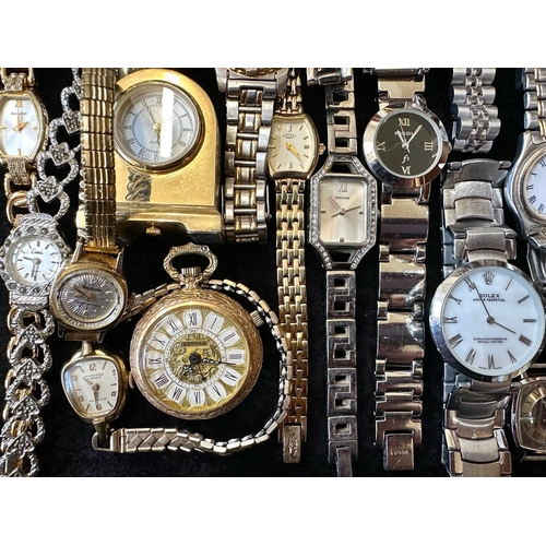 404 - Collection of Ladies & Gent's Wristwatches, leather and bracelet straps, comprising Slazenger, Louis... 