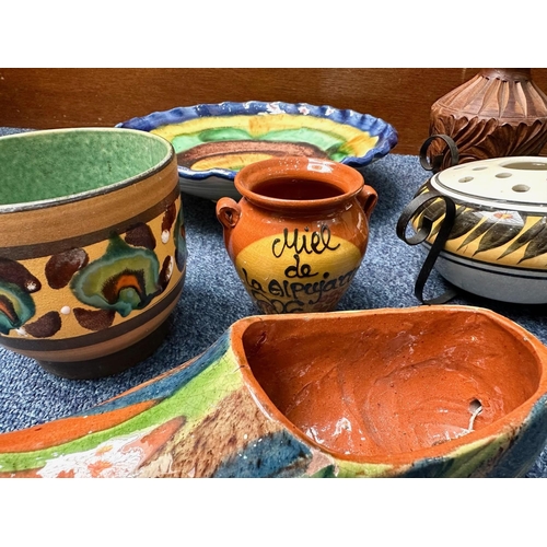 714 - Box of Portuguese/Spanish Pottery Items, including jugs, bowls, pots, etc. all in brightly painted c... 