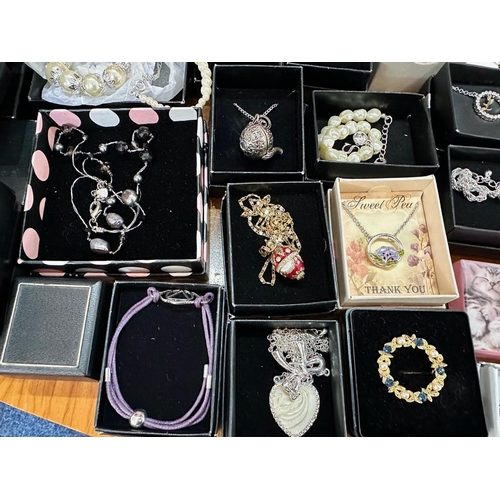 455 - Large Box of Costume Jewellery, boxed and as new, mostly Avon, including chains, necklaces, beaded b... 