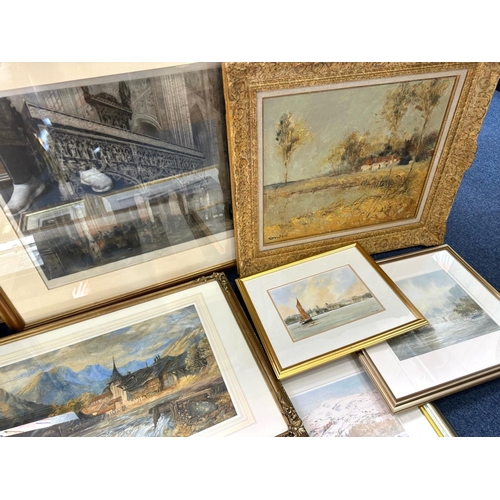 980 - Quantity of Framed Pictures, prints, watercolours and oils.  Mostly 20th Century to include landscap... 