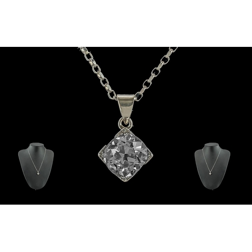 1 - Antique Period - Superb Quality Stunning Platinum Single Stone Diamond Set Pendant, attached to a la... 