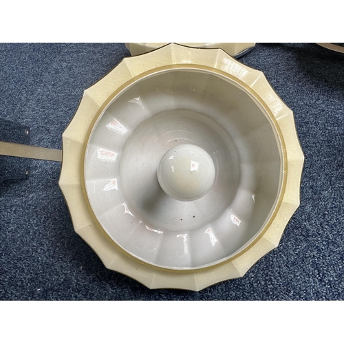 1034 - Vintage Central Light Fitting with Matching Wall Lights, central light with three cream shades and c... 