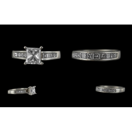 105 - Ladies Fine Quality Platinum Diamond Set Wedding Ring and Engagement Ring. Both Marked 900 to Interi... 