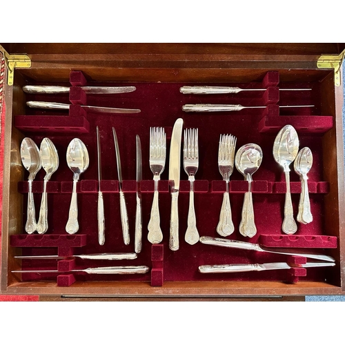 1056 - Viners Canteen of Cutlery, King's pattern, six piece setting in fitted mahogany case with red velvet... 