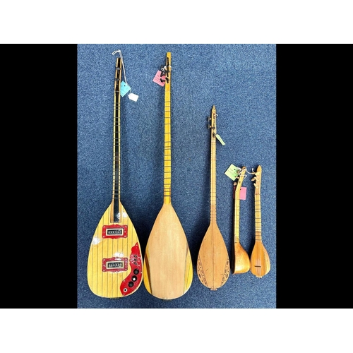 1110 - Collection of Five Saz, various sizes, Turkish, largest approx. 44'' long.