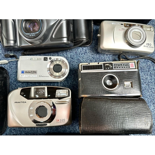 1126 - Camera Interest - Collection of Cameras, including Praktica, Franka, Instamatic 100, Canon Sureshot,... 