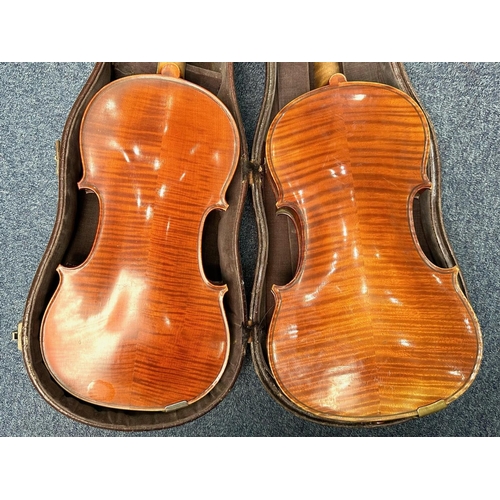 1146 - Two Vintage Violins, both in fitted cases, as found.