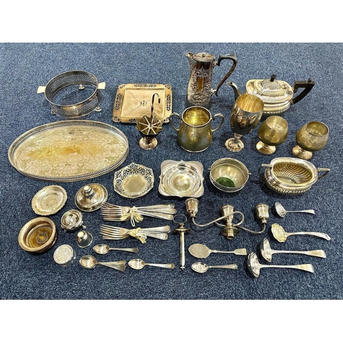 1235 - Box of Silver Plated Ware, including tea pots, goblets, tray, bowls, flatware, etc.