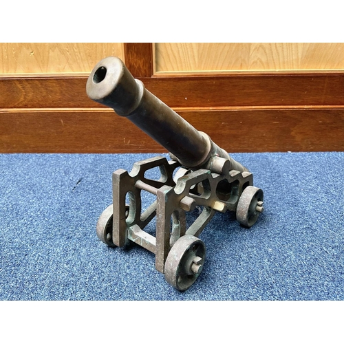 1305 - Model of a Bronze Field Cannon, on wheels, measures 18'' long.