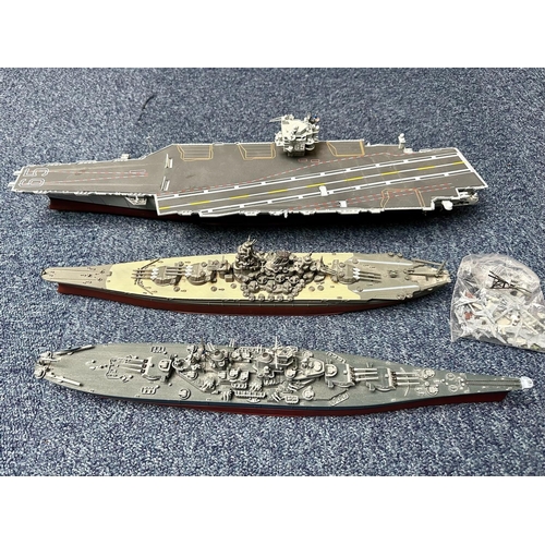 1325 - Three Model Battleships, comprising a model Yamato, model Arizona and an aircraft carrier with plane... 