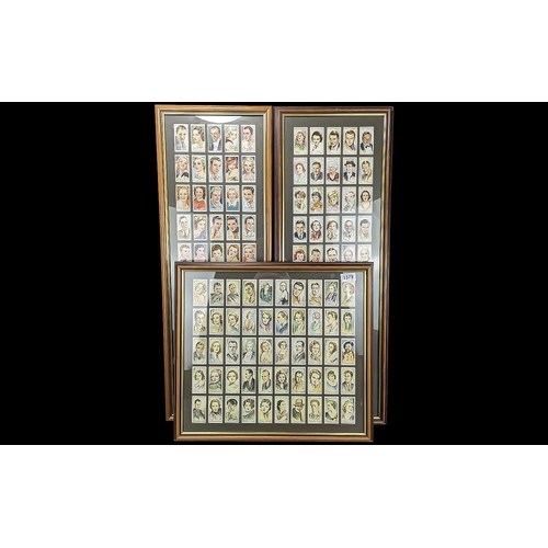 1332 - Three Framed Collections of Cigarette Cards, comprising Film Stars First Series - complete 50 cards,... 