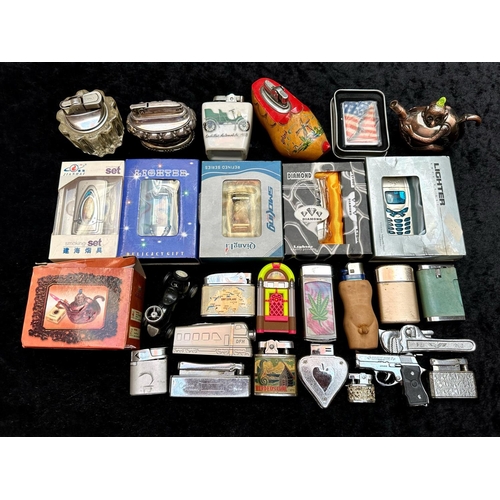 1380 - Collection of Vintage Novelty Lighters, including six boxed Oriental 'Smoking Set' novelty lighters,... 