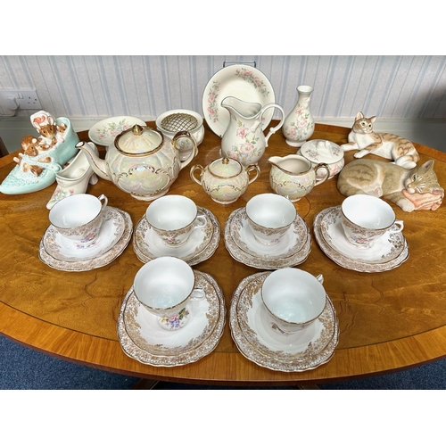 1401 - Box of Assorted Porcelain & Pottery, including a Balfour Scottish Tea Set of six trios, vintage Sadl... 